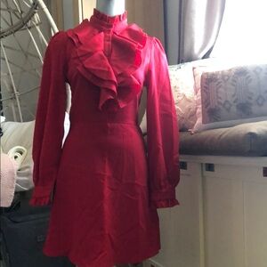 Shein Elegant Red Ruffle Dress XS dr2